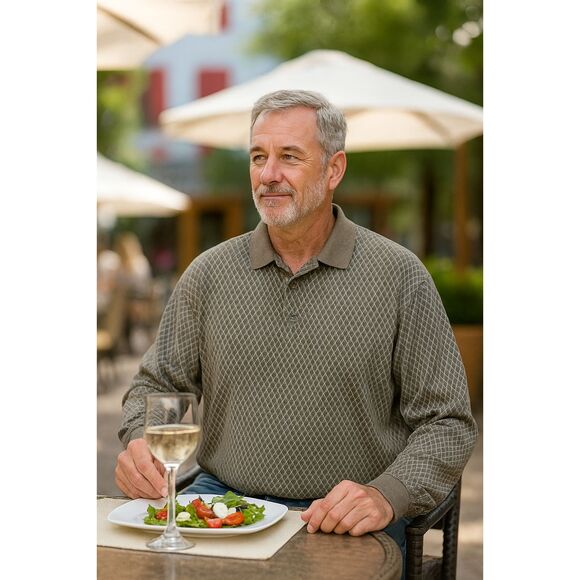 Vtg Chereskin Polo XXL Gray Diamond Print Long Sleeve Textured Knit Casual Retro - Picture 1 of 5